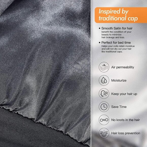 Silky Satin Lined Bonnet Sleep Cap Adjustable Stay On All Night Hair Wrap Cover main image 7